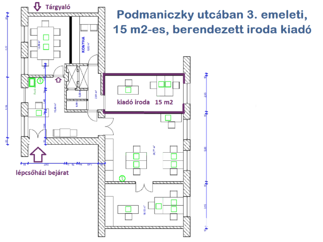 15 m2-es, 3. emeleti iroda kiadó a Podmaniczky utcában